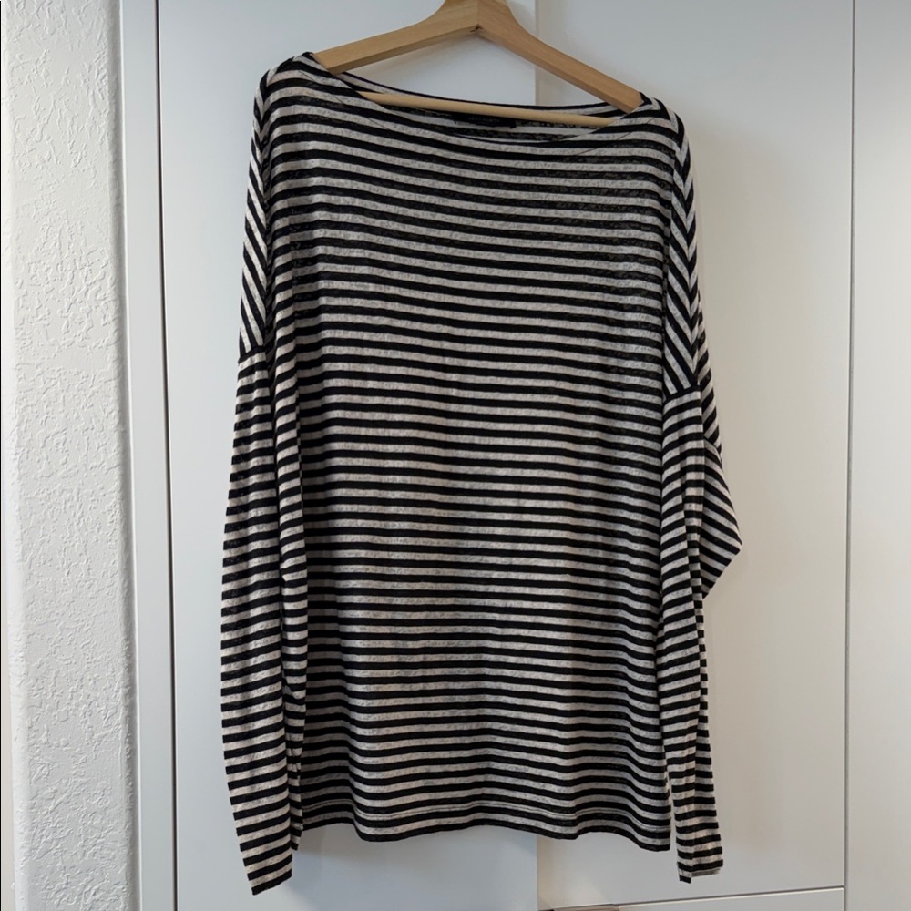 AllSaints Black and White Striped Long Sleeve Tee